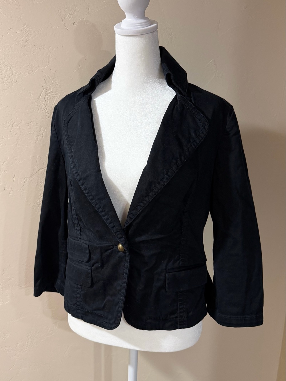 Express Black Single-Button Fitted Blazer Jacket 3/4 Sleeve